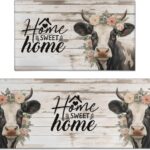 Cow Kitchen Rugs Sets of 2, Vintage Farmhouse Home Kitchen Rugs and Mats, Washable Non Skid Absorben…