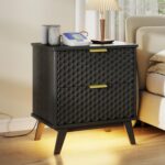 LVSOMT Smart Nightstand with Charging Station and LED Lights