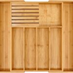 VaeFae Bamboo Silverware Drawer Organizer, 7 Slots, Natural