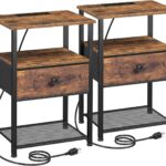 LOAKEKEL Nightstands Set of 2 with Charging Station, Side Tables Bedroom