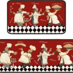 Red Fat Chef Kitchen Rugs 2 Piece Set for Floor Mat, Non Skid Washable Absorbent Microfiber Fat Chef…
