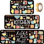 Fourluoo 3 Pcs Cook Colorful Kitchen Rugs and Mats Funny Kitchen Decor Set