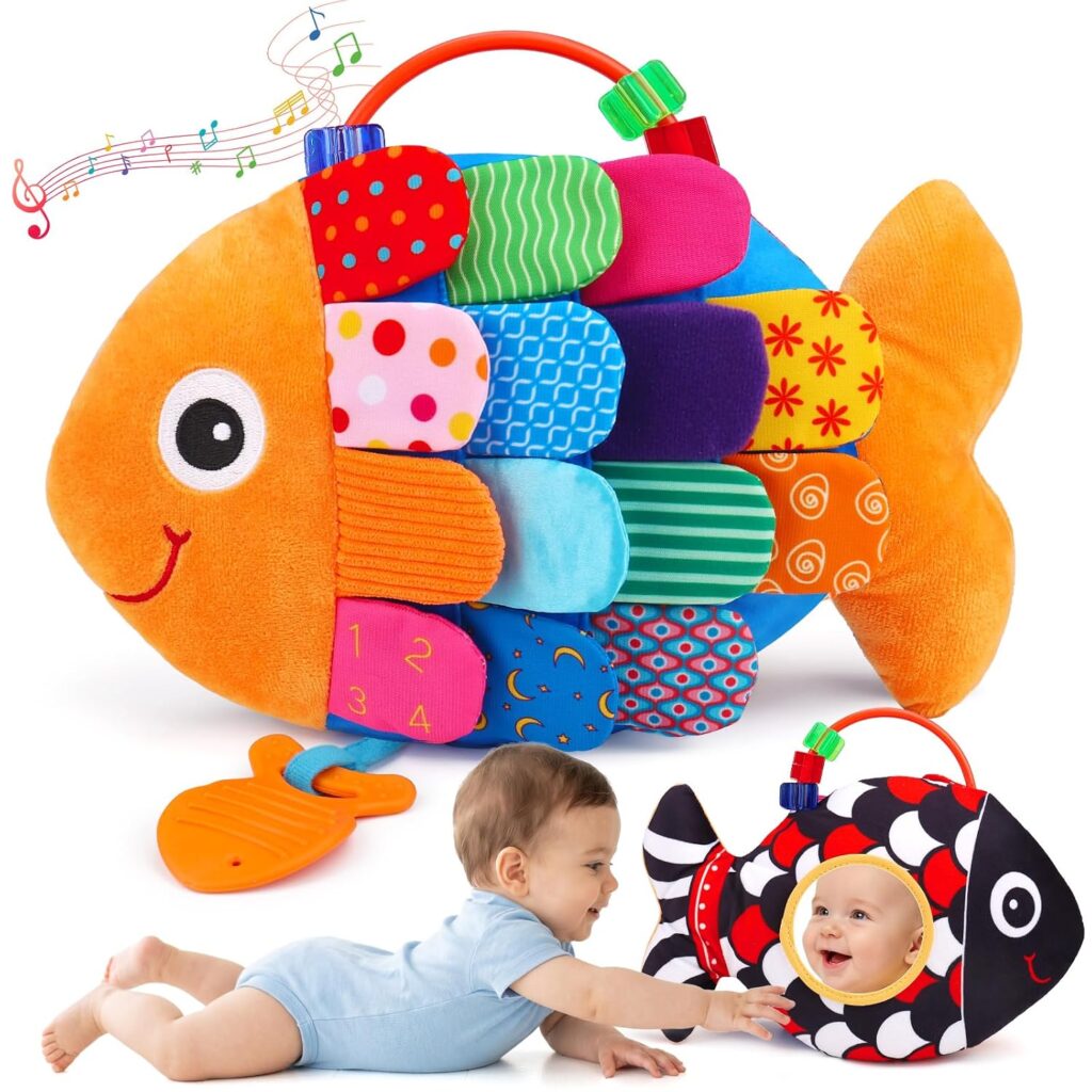 Baby Sensory Toys 0-6 Months Musical Tummy Time Stuffed Plush Flip Fis…