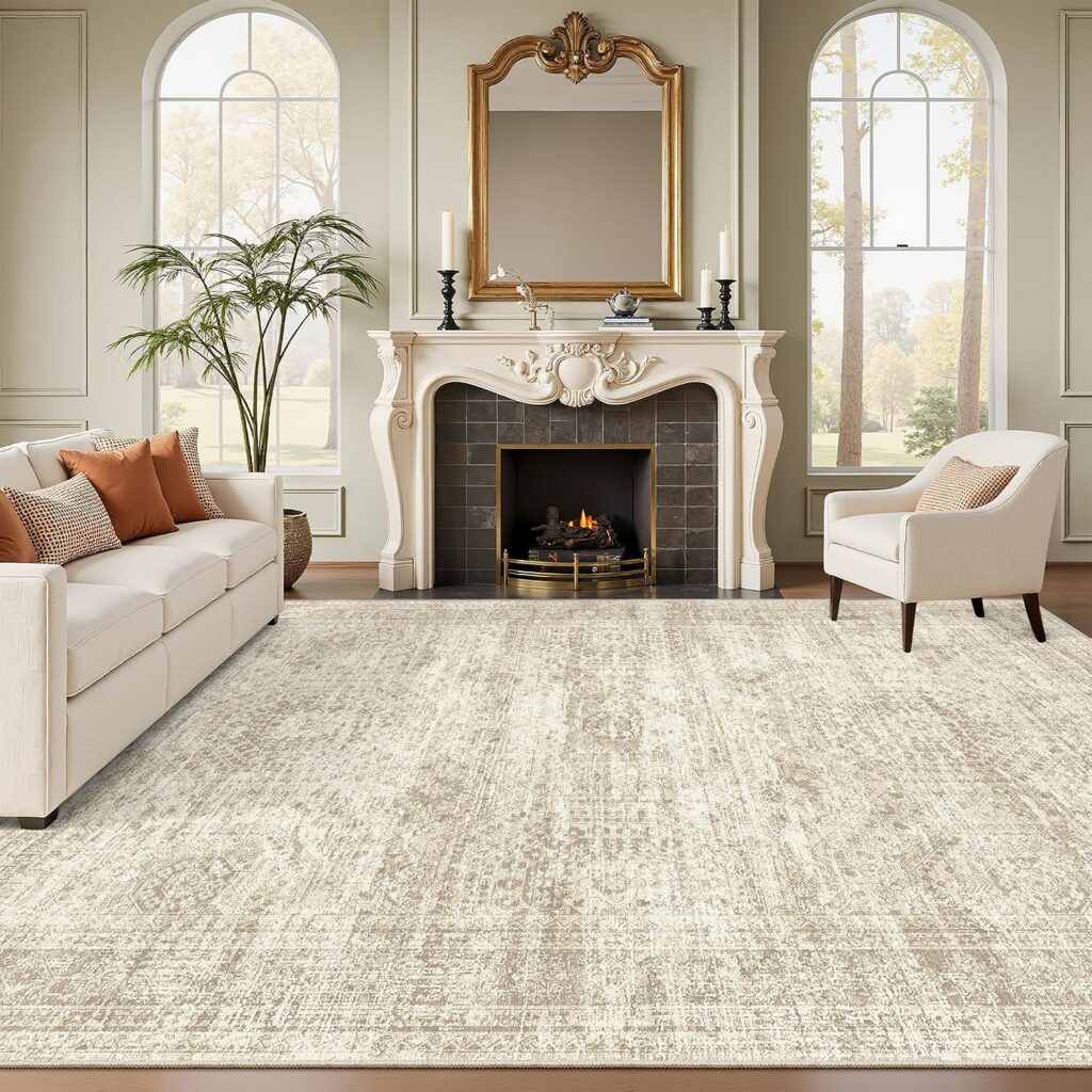 Soalmost Washable Area Rug 8×10 Large Soft Beige Rugs for Living Room